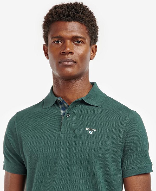 Barbour Tartan Pique Polo Shirt πρασινο | BABO88117
