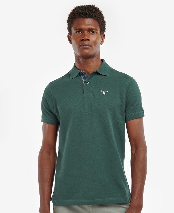 Barbour Tartan Pique Polo Shirt πρασινο | BABO88117