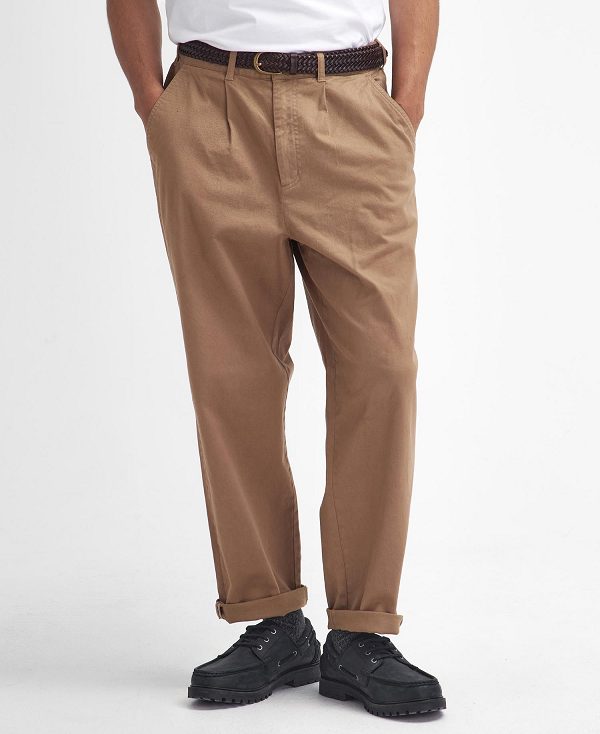 Barbour Washed Stretch Relaxed Trousers Μπεζ | BABO88830
