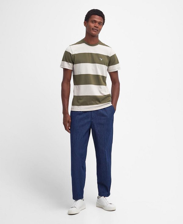 Barbour Whalton Striped T-shirt Ελιά | BABO88307