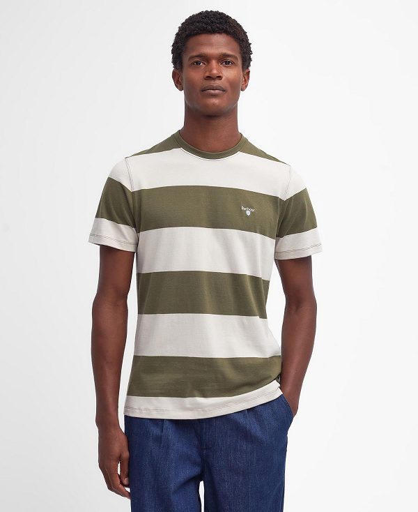 Barbour Whalton Striped T-shirt Ελιά | BABO88307
